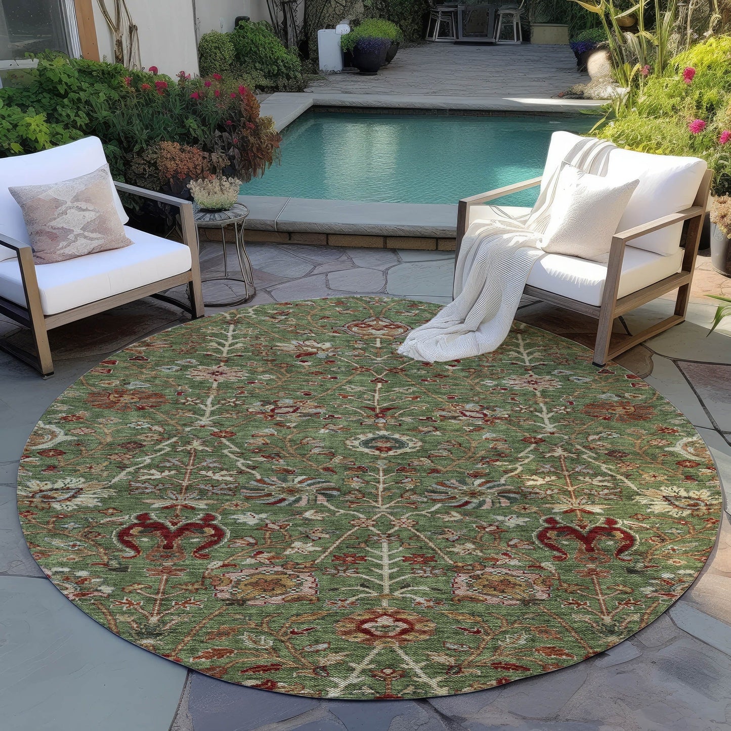 Tapis traditionnel Kashan Chantille lavable en machine pour intérieur/extérieur