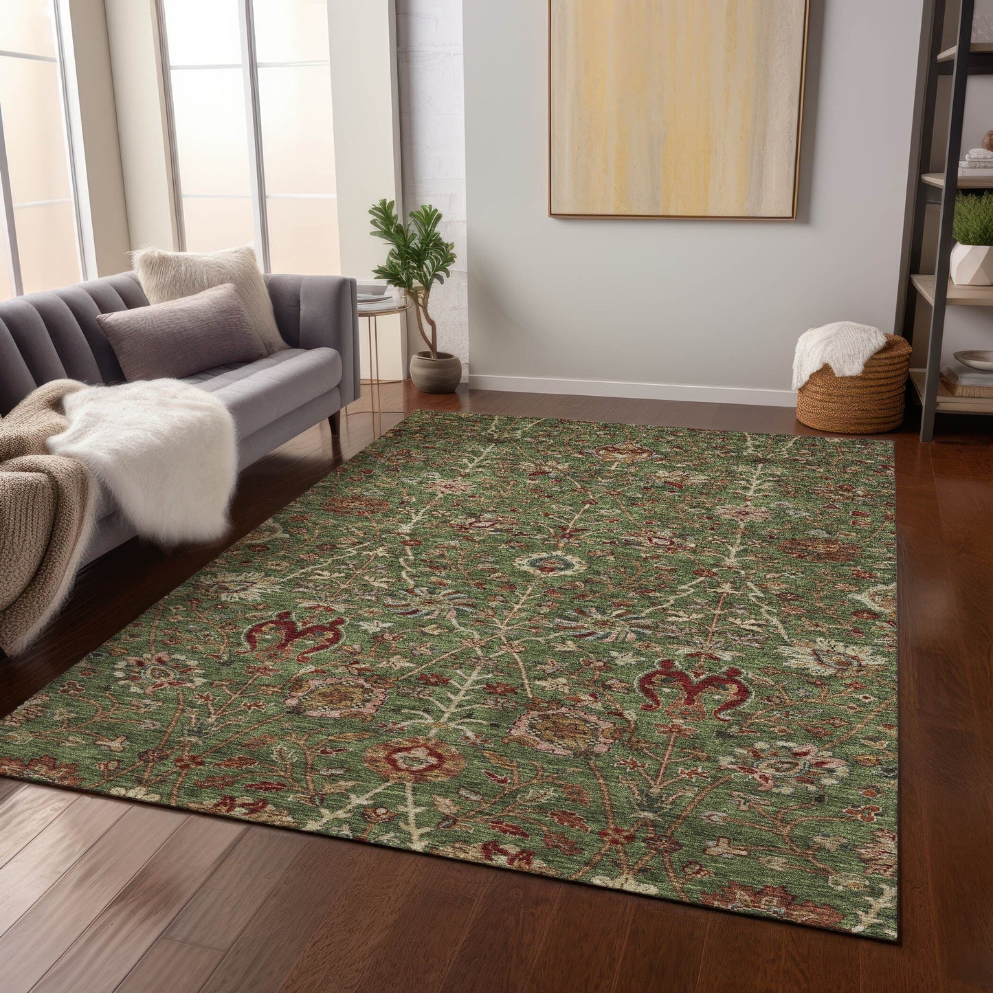 Tapis traditionnel Kashan Chantille lavable en machine pour intérieur/extérieur