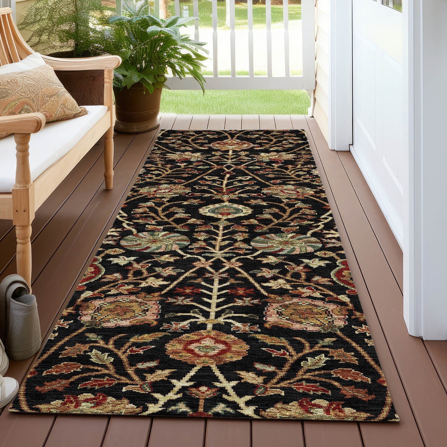 Tapis traditionnel Kashan Chantille lavable en machine pour intérieur/extérieur
