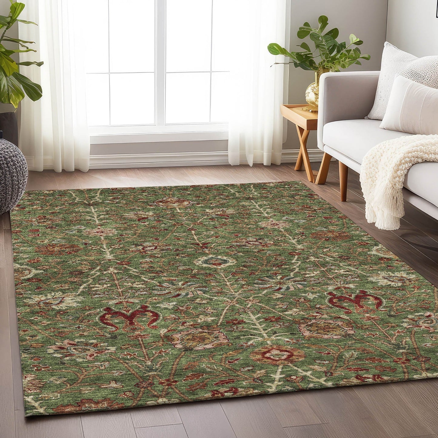 Tapis traditionnel Kashan Chantille lavable en machine pour intérieur/extérieur