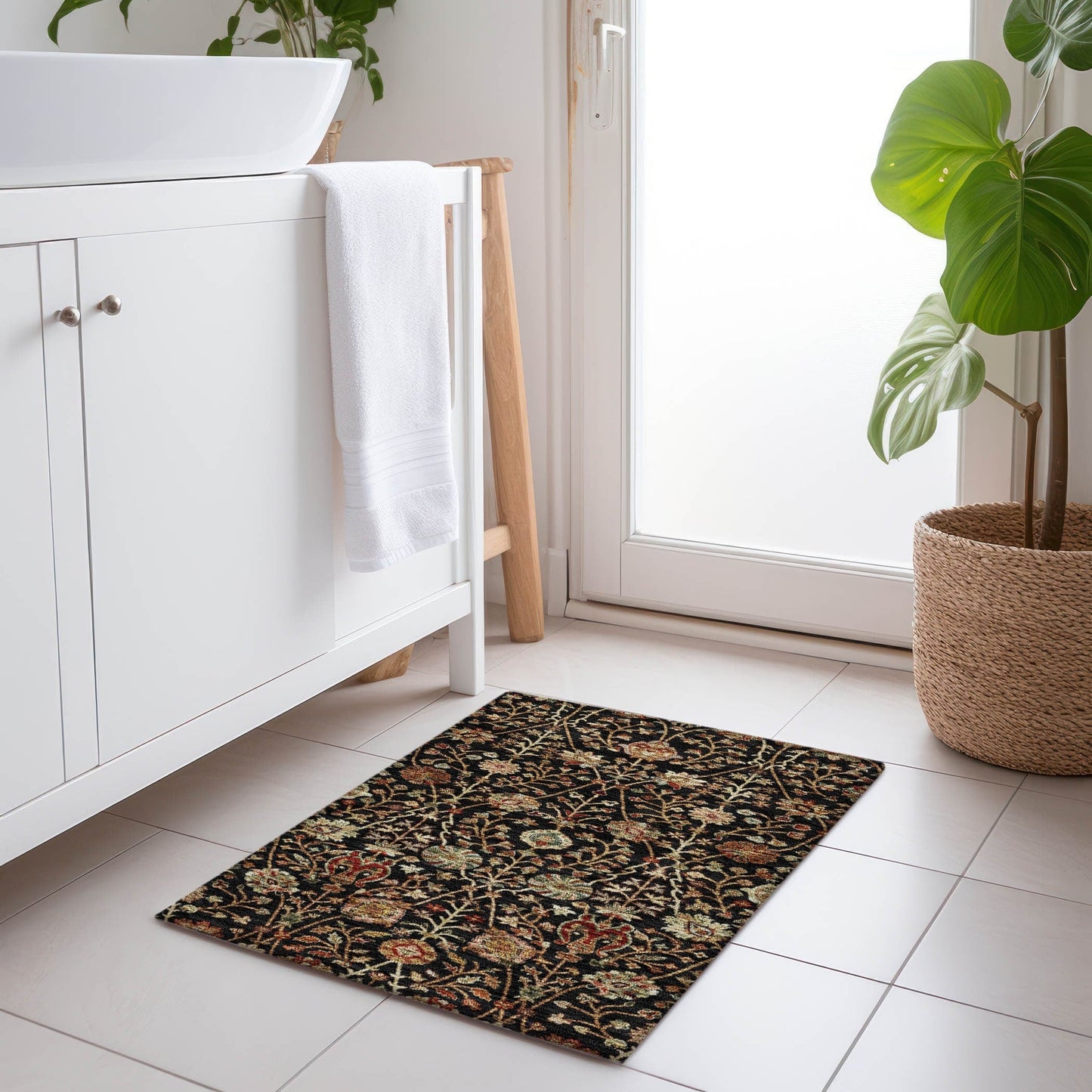 Tapis traditionnel Kashan Chantille lavable en machine pour intérieur/extérieur