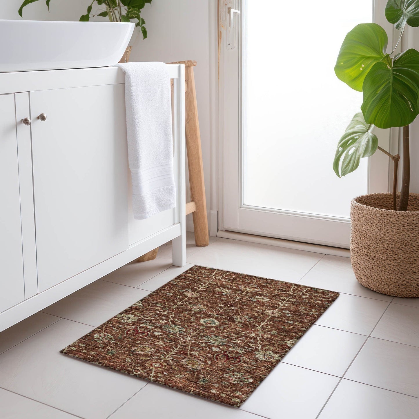 Tapis traditionnel Kashan Chantille lavable en machine pour intérieur/extérieur