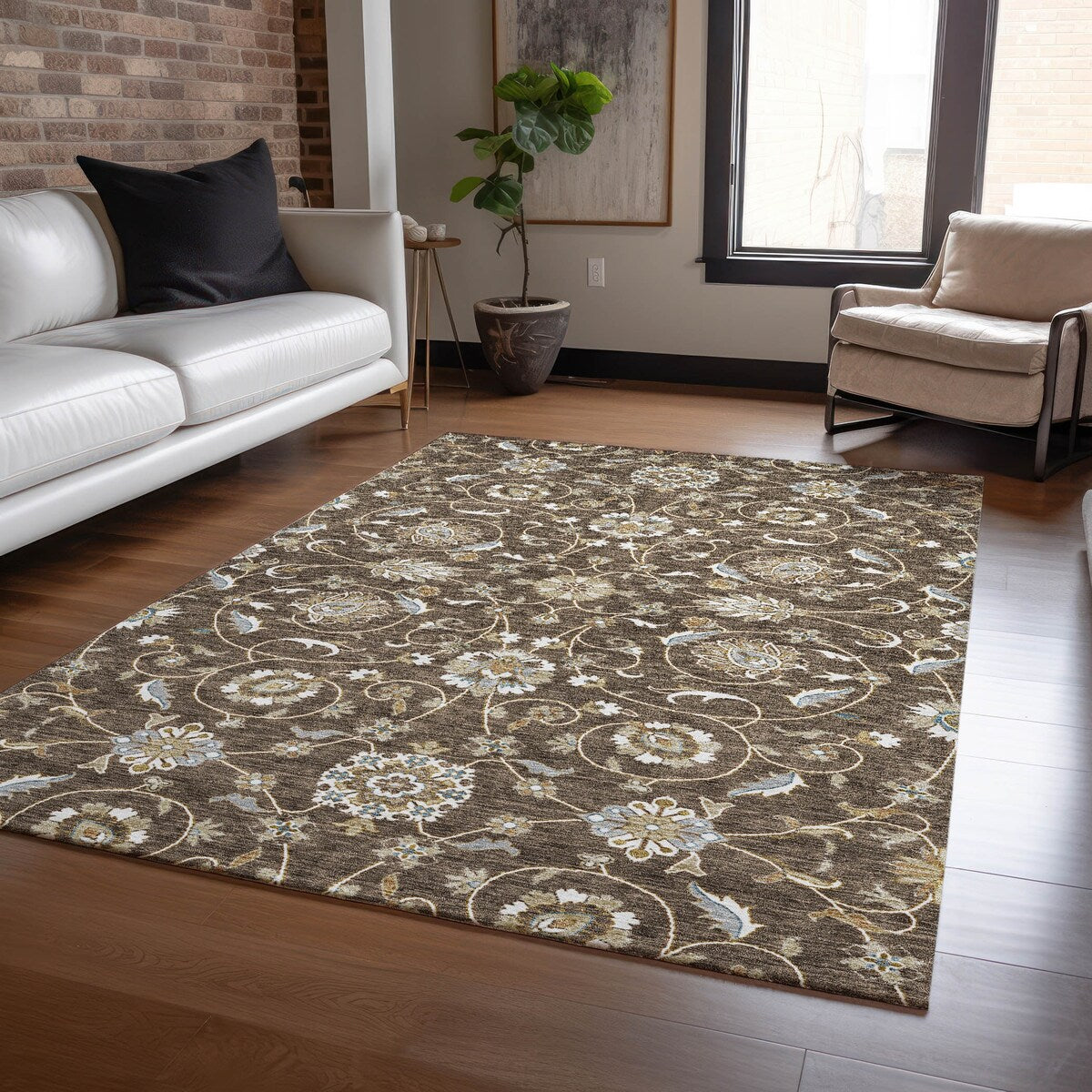 Tapis traditionnel Kashan Chantille lavable en machine pour intérieur/extérieur