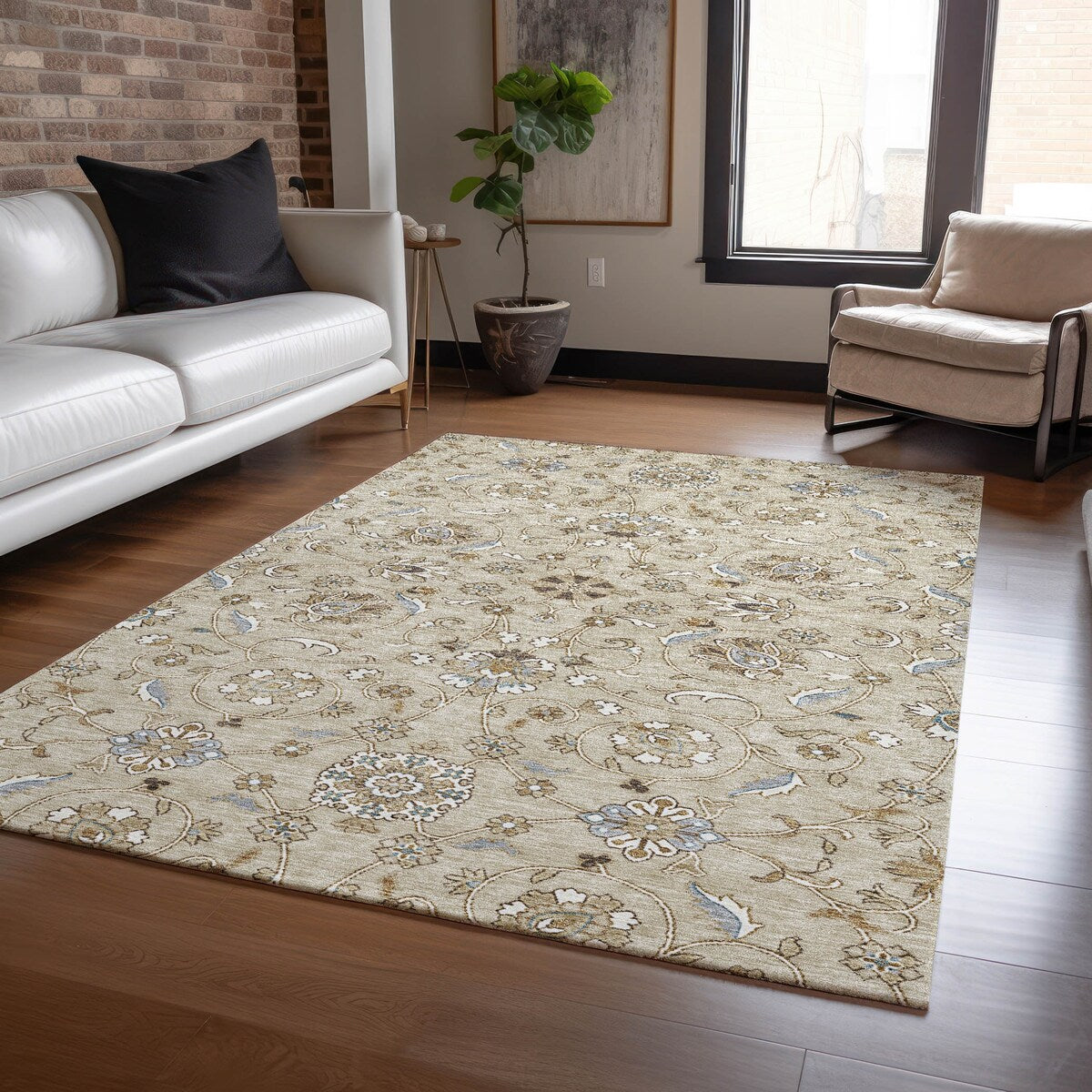 Tapis traditionnel Kashan Chantille lavable en machine pour intérieur/extérieur
