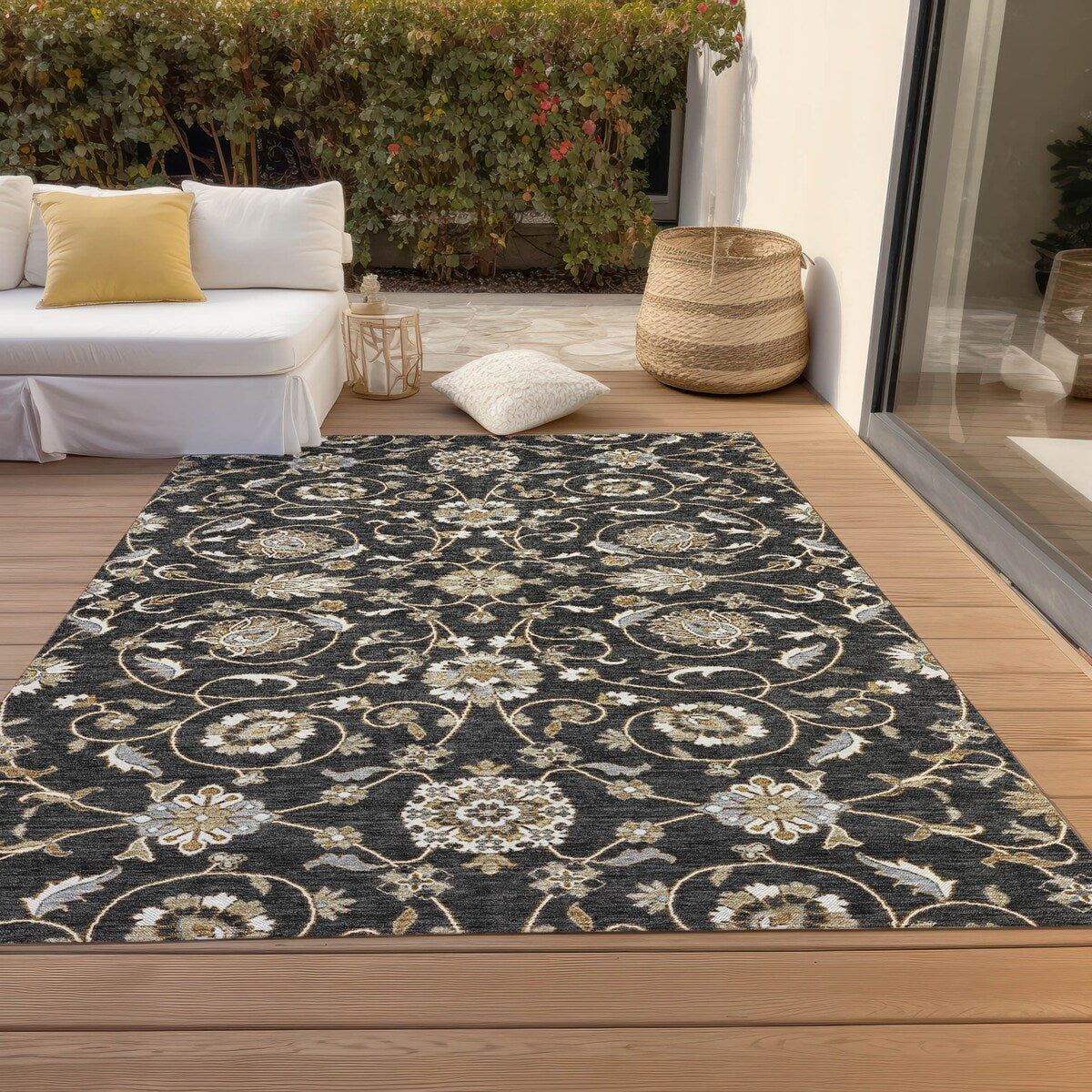 Tapis traditionnel Kashan Chantille lavable en machine pour intérieur/extérieur