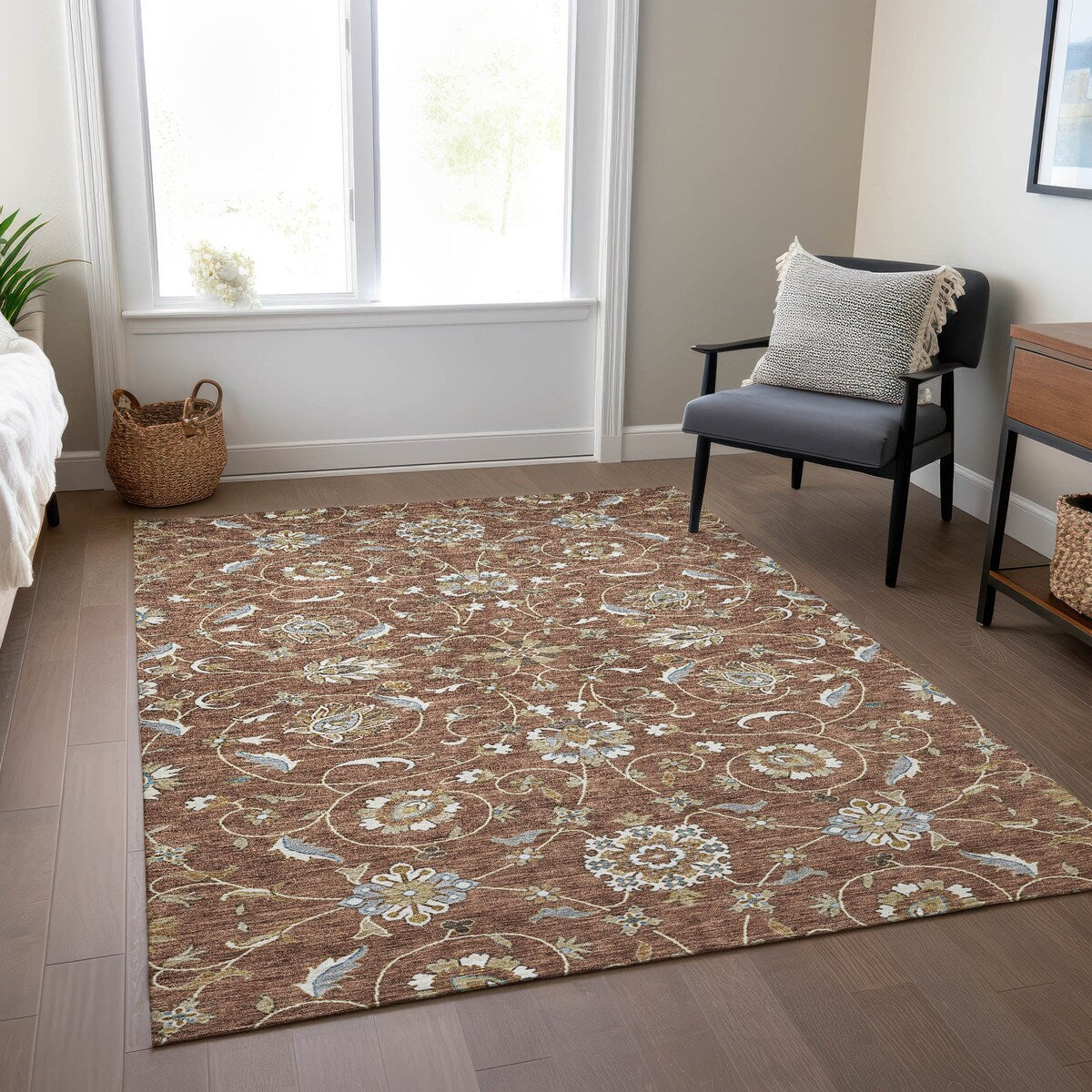 Tapis traditionnel Kashan Chantille lavable en machine pour intérieur/extérieur
