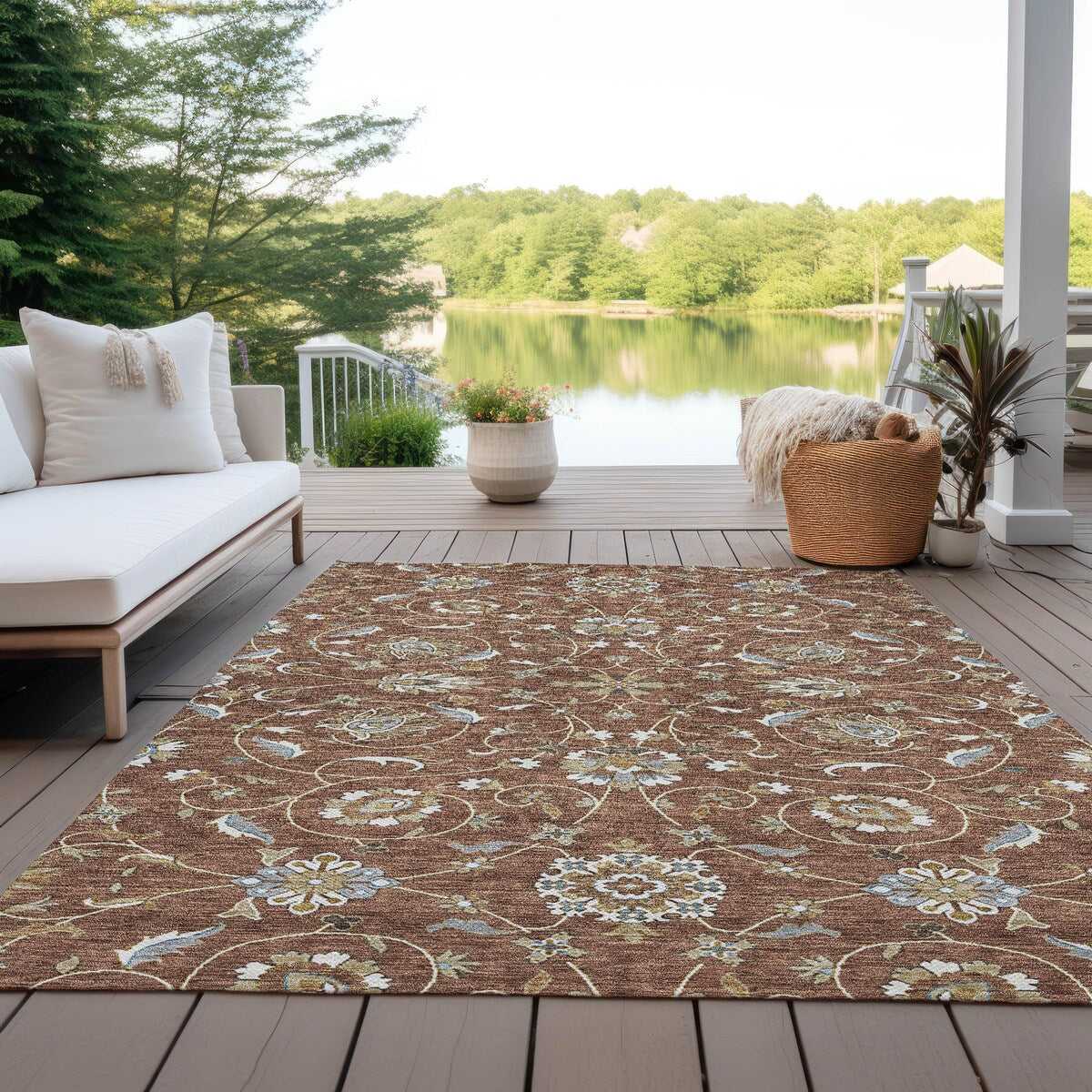 Tapis traditionnel Kashan Chantille lavable en machine pour intérieur/extérieur