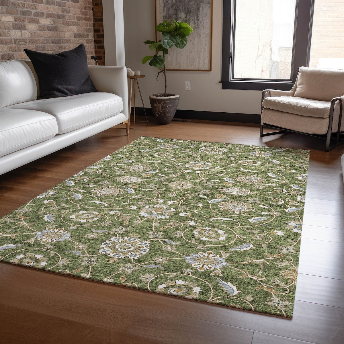 Tapis traditionnel Kashan Chantille lavable en machine pour intérieur/extérieur