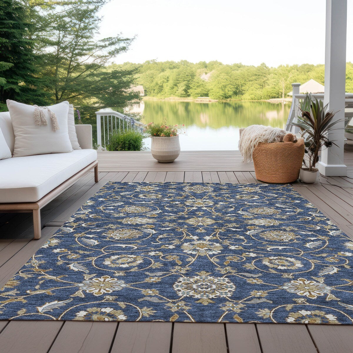 Tapis traditionnel Kashan Chantille lavable en machine pour intérieur/extérieur