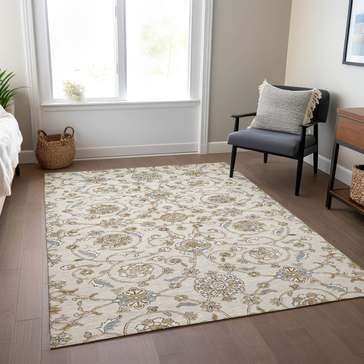 Tapis traditionnel Kashan Chantille lavable en machine pour intérieur/extérieur