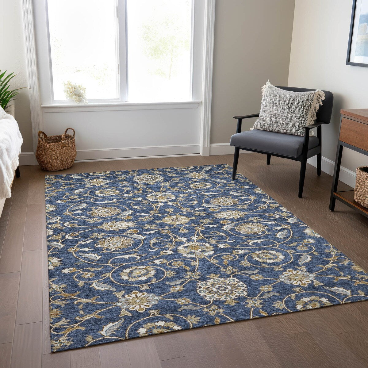 Tapis traditionnel Kashan Chantille lavable en machine pour intérieur/extérieur