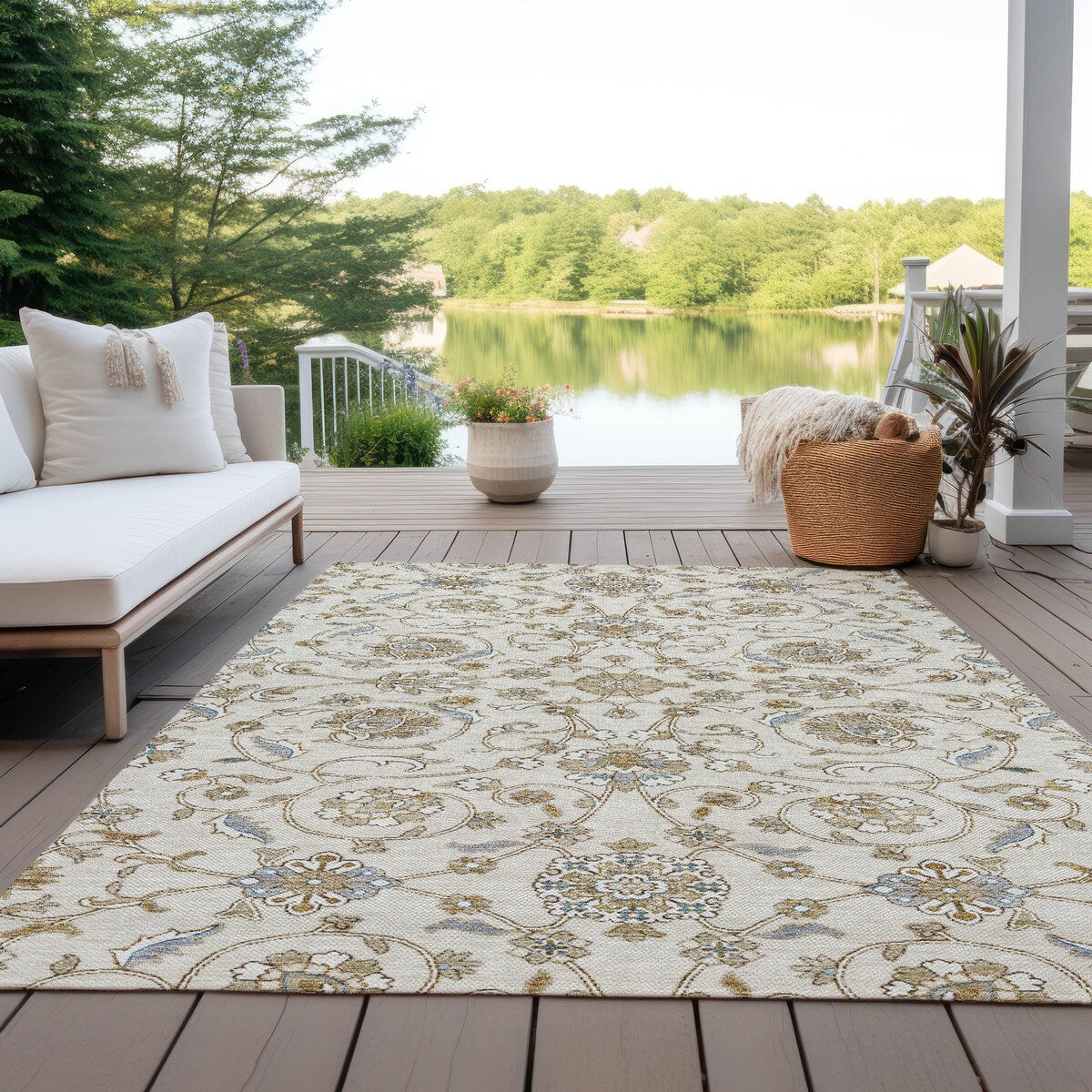 Tapis traditionnel Kashan Chantille lavable en machine pour intérieur/extérieur