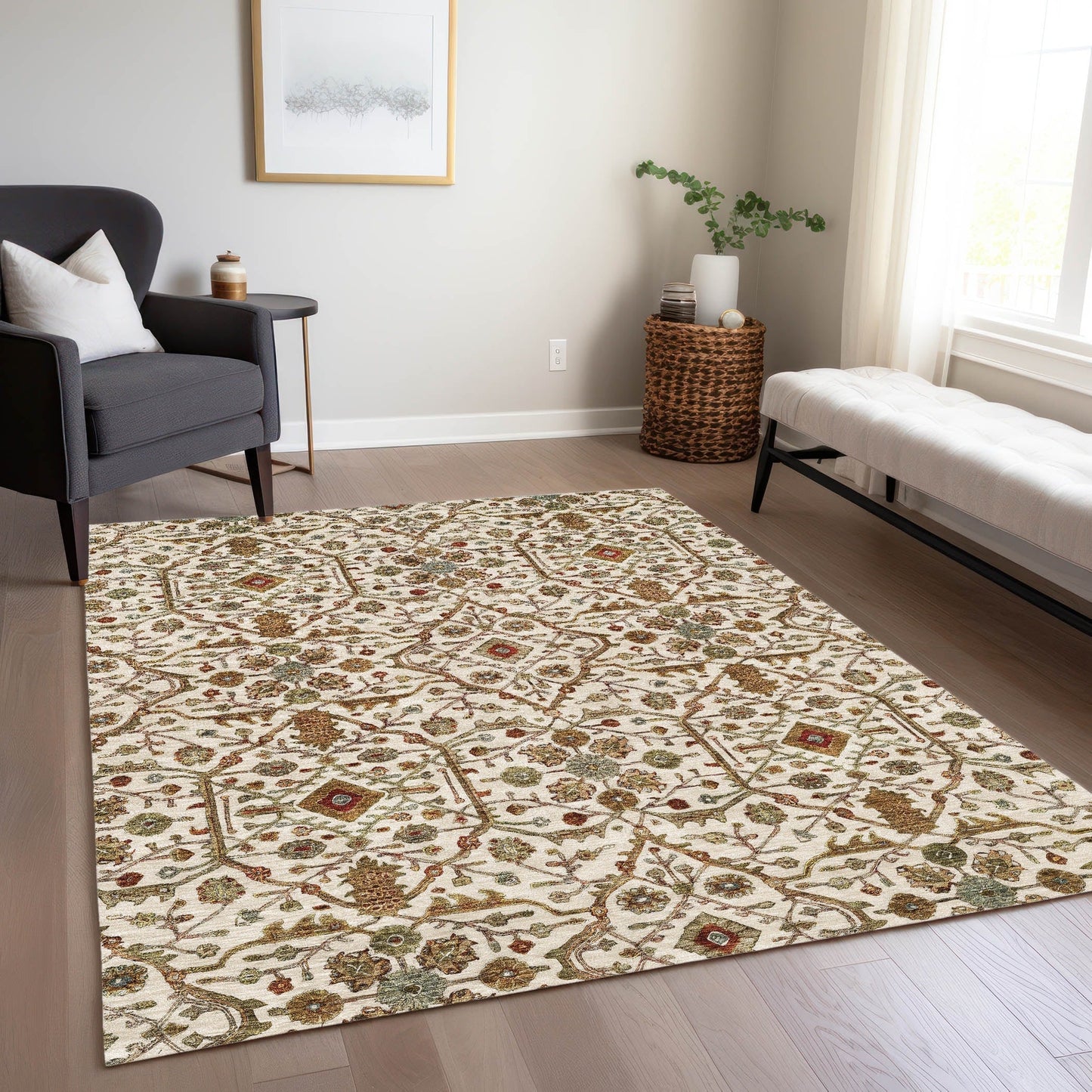 Tapis persan traditionnel Chantille lavable en machine pour intérieur/extérieur