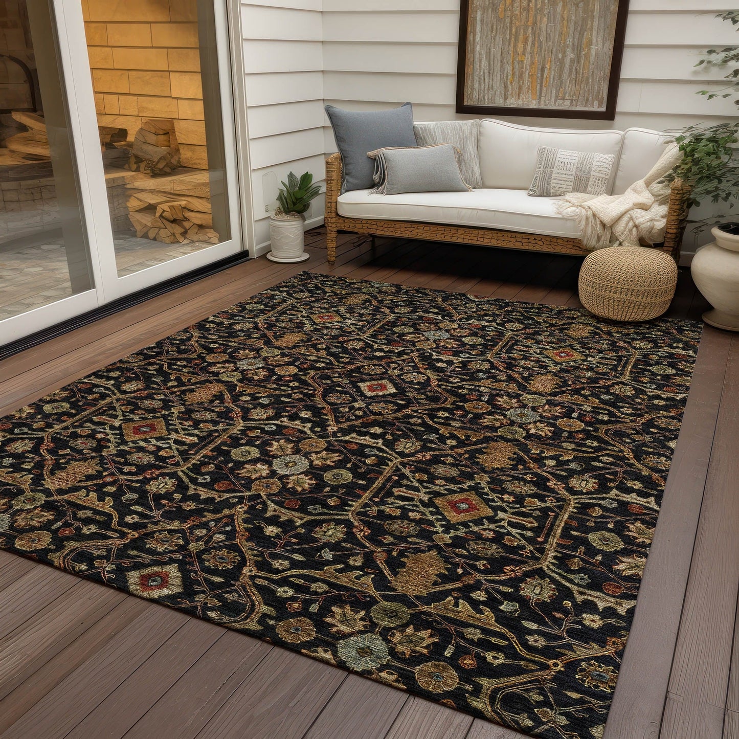 Tapis persan traditionnel Chantille lavable en machine pour intérieur/extérieur