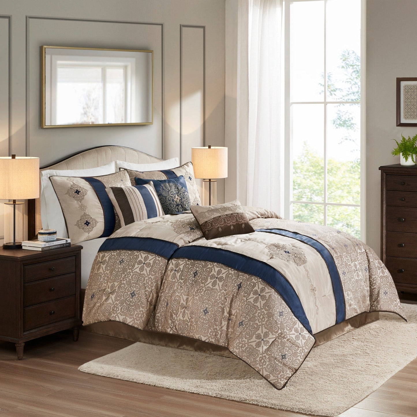Madison Park Blaine Ensemble de couette jacquard 7 pièces avec coussins décoratifs