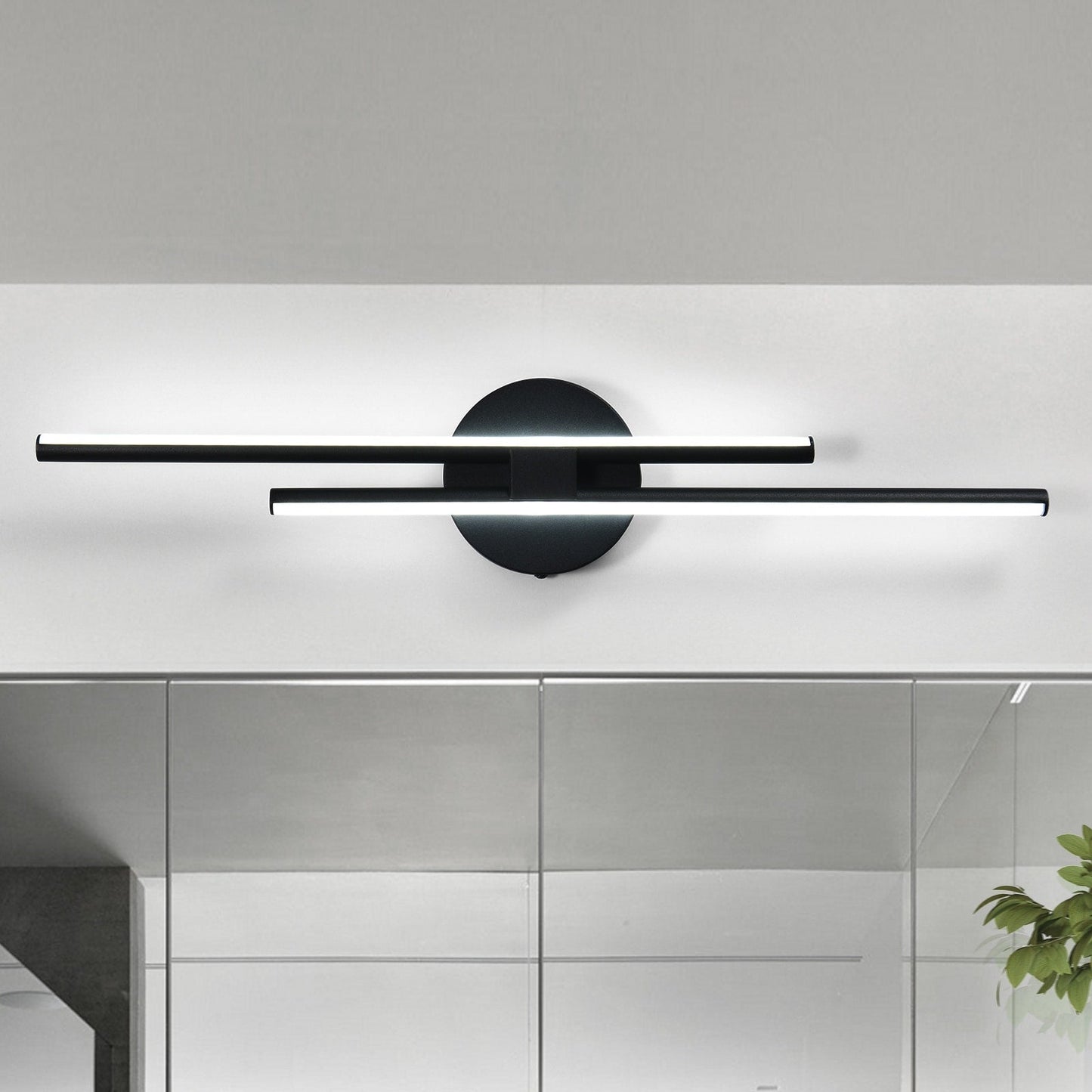 Applique murale linéaire minimaliste en métal à 2 lumières à LED et intensité variable