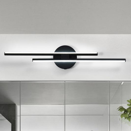 Applique murale linéaire minimaliste en métal à 2 lumières à LED et intensité variable