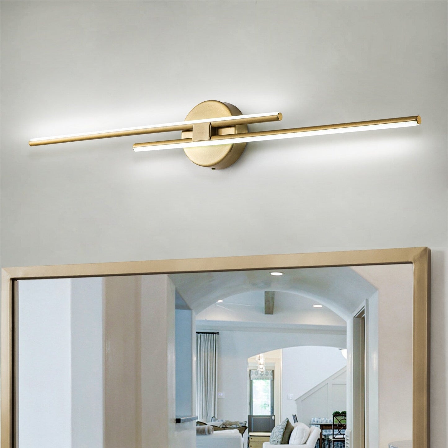 Applique murale linéaire minimaliste en métal à 2 lumières à LED et intensité variable