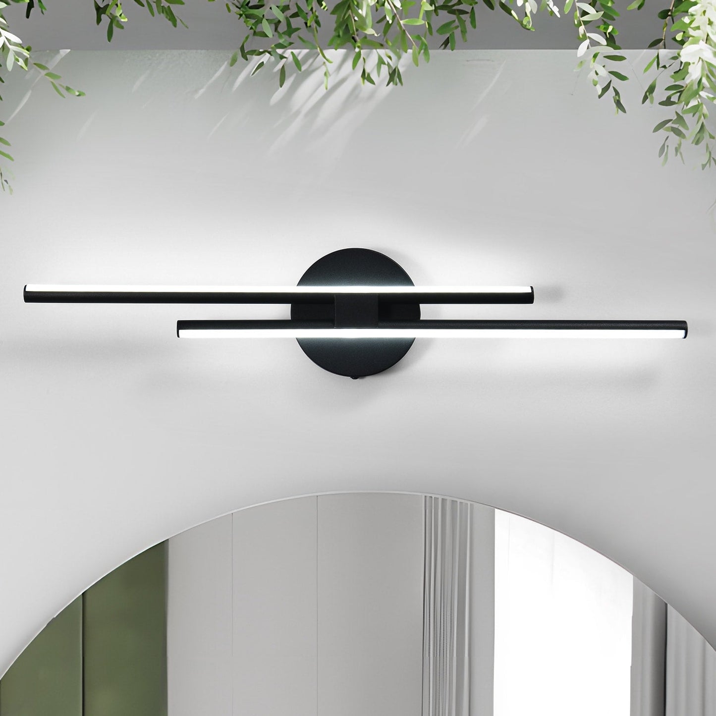 Applique murale linéaire minimaliste en métal à 2 lumières à LED et intensité variable