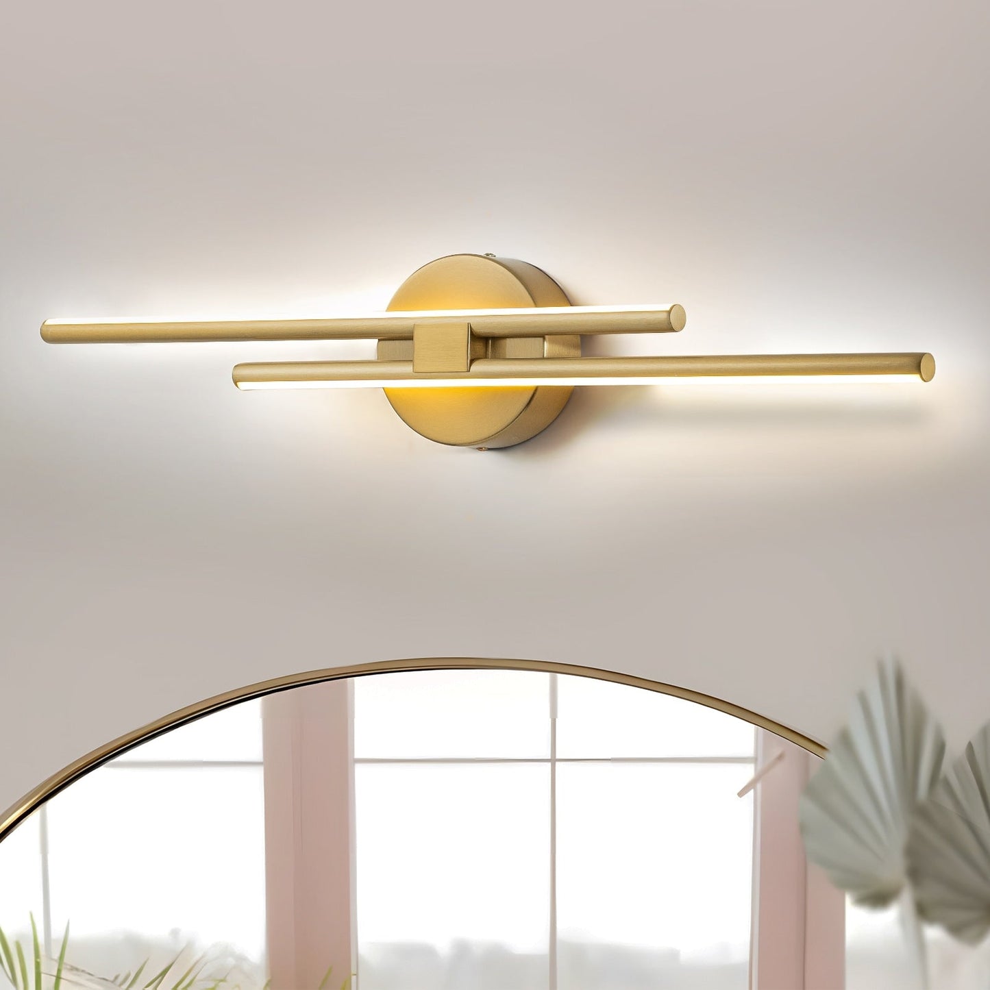 Applique murale linéaire minimaliste en métal à 2 lumières à LED et intensité variable