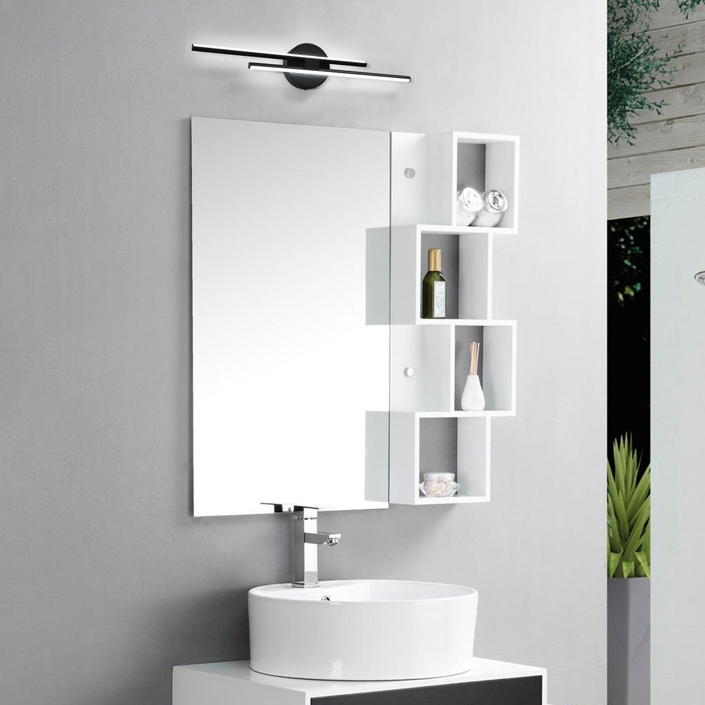 Applique murale linéaire minimaliste en métal à 2 lumières à LED et intensité variable