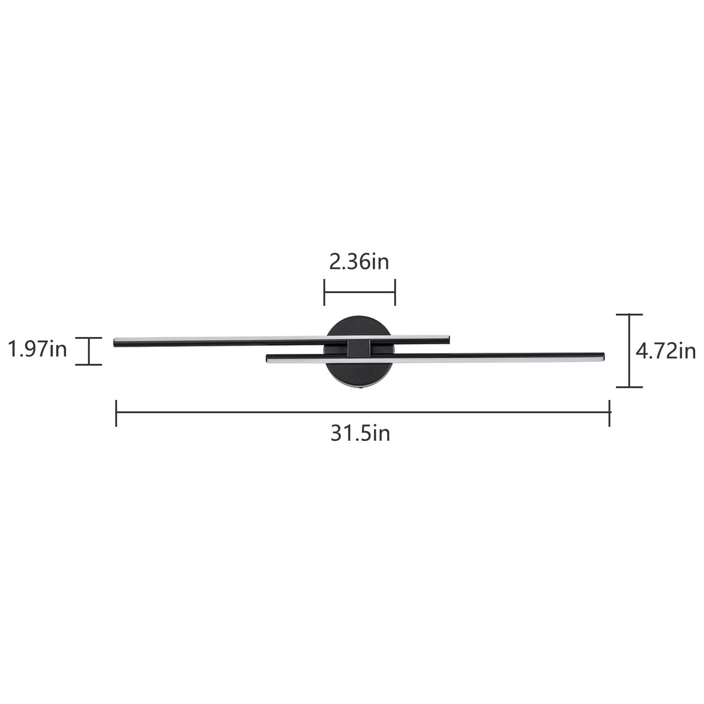 Applique murale linéaire minimaliste en métal à 2 lumières à LED et intensité variable