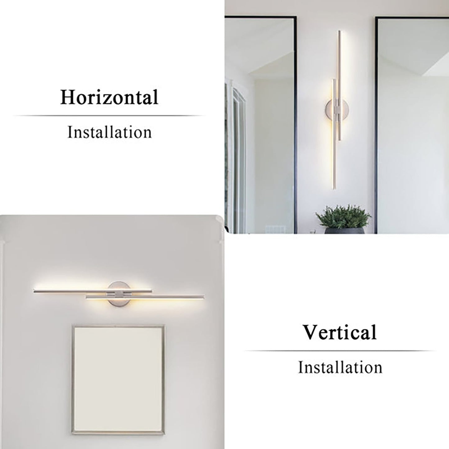 Applique murale linéaire minimaliste en métal à 2 lumières à LED et intensité variable