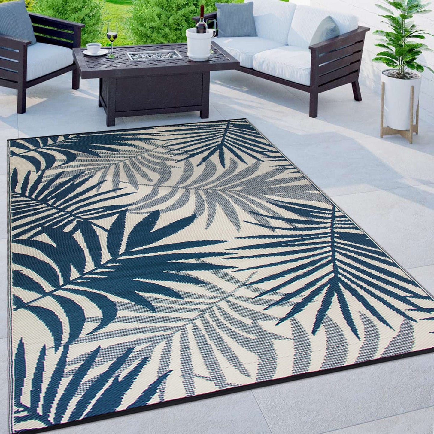 Tapis d'extérieur réversibles en plastique à motifs floraux modernes