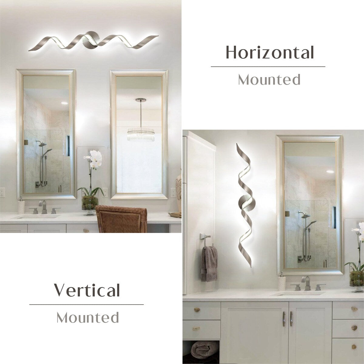 Applique murale à LED pour salle de bain au design moderne en spirale, à intensité variable