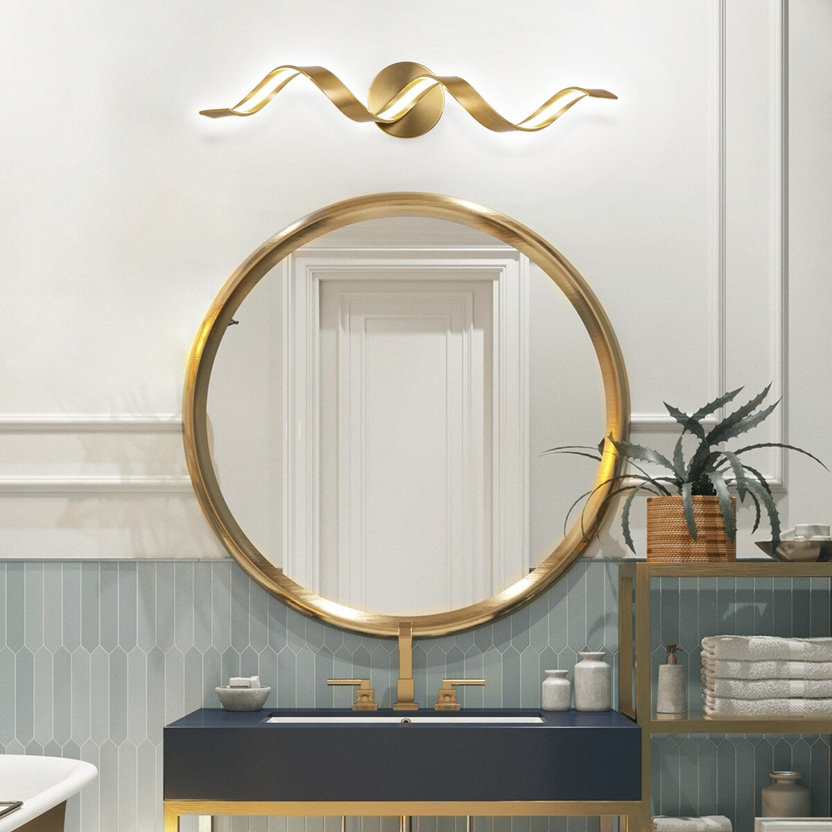 Applique murale à LED pour salle de bain au design moderne en spirale, à intensité variable