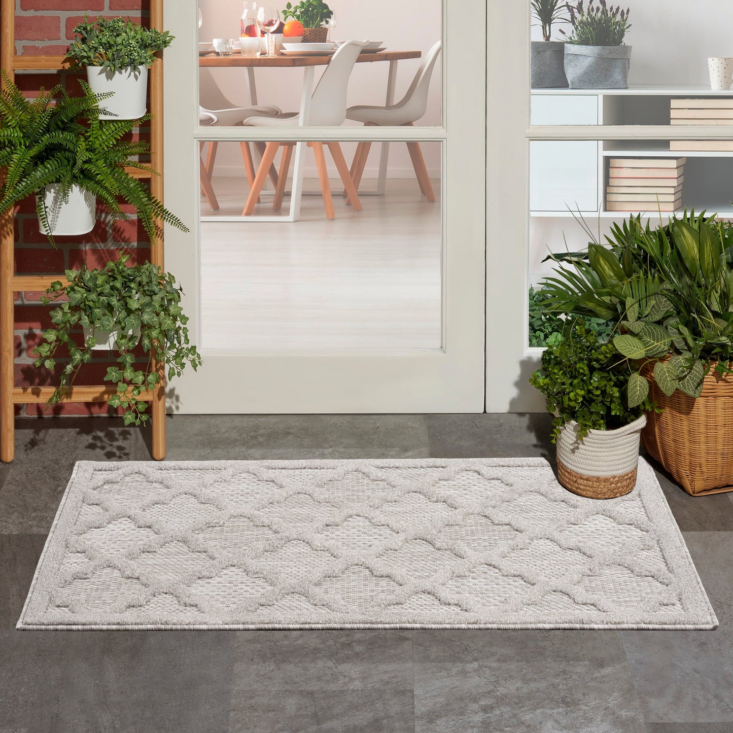 Tapis marocain en treillis Nourison, facile d'entretien, pour intérieur et extérieur