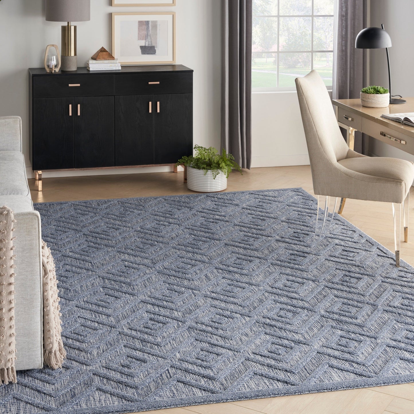 Tapis géométrique polyvalent à tissage plat pour intérieur/extérieur Nourison