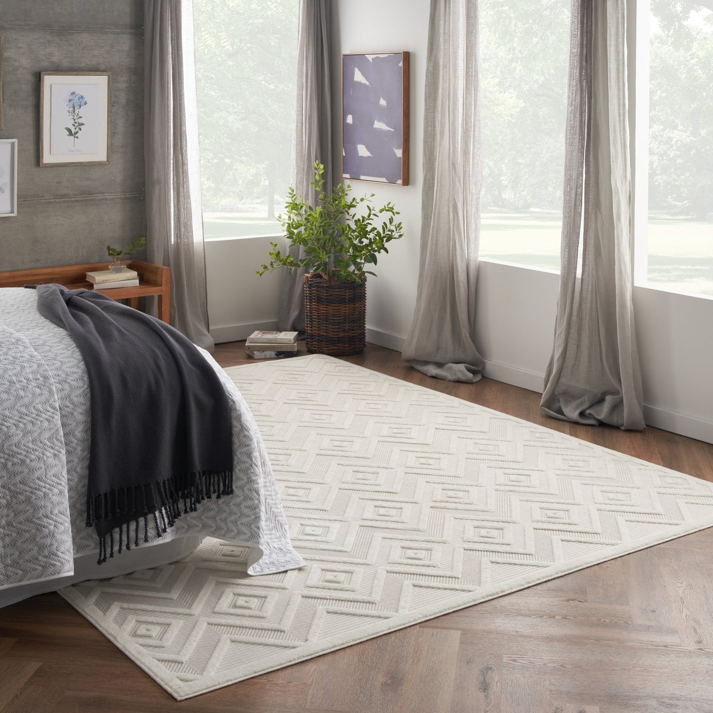 Tapis géométrique polyvalent à tissage plat pour intérieur/extérieur Nourison