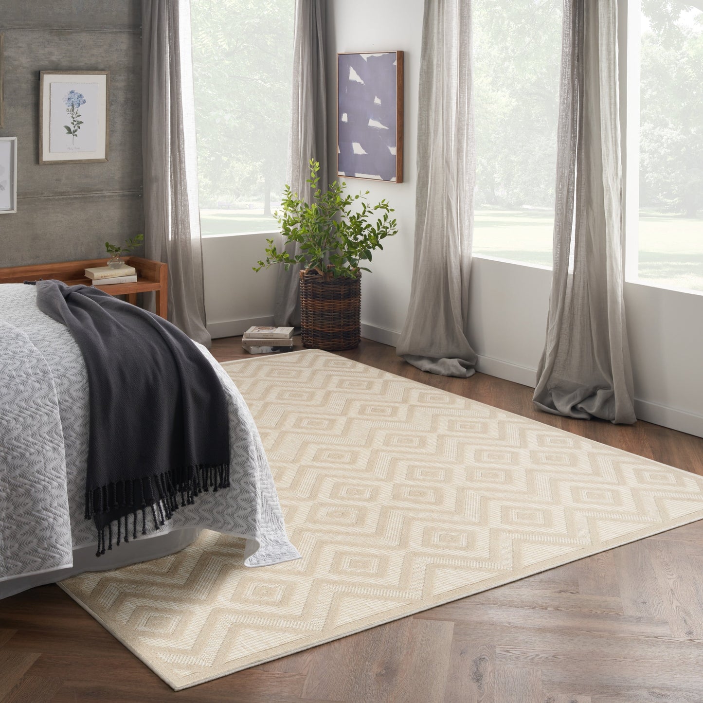Tapis géométrique polyvalent à tissage plat pour intérieur/extérieur Nourison