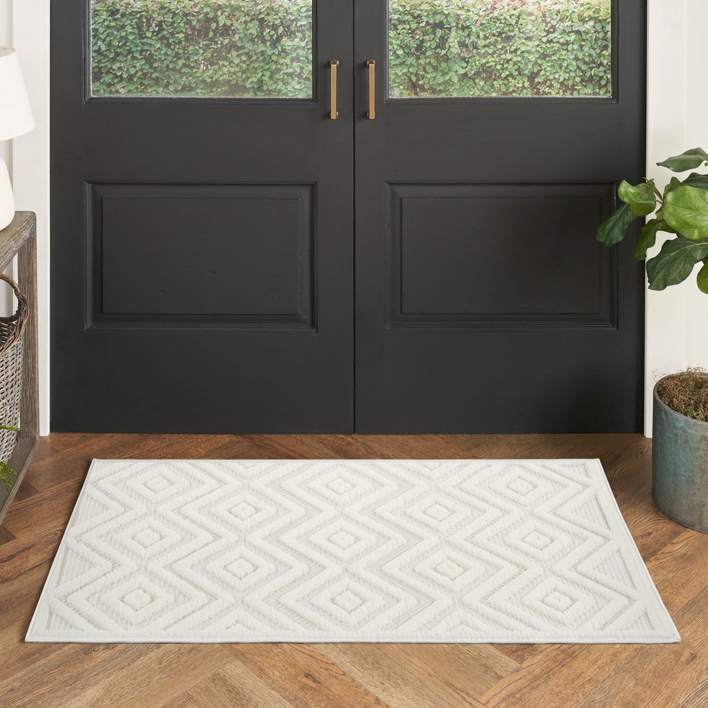 Tapis géométrique polyvalent à tissage plat pour intérieur/extérieur Nourison