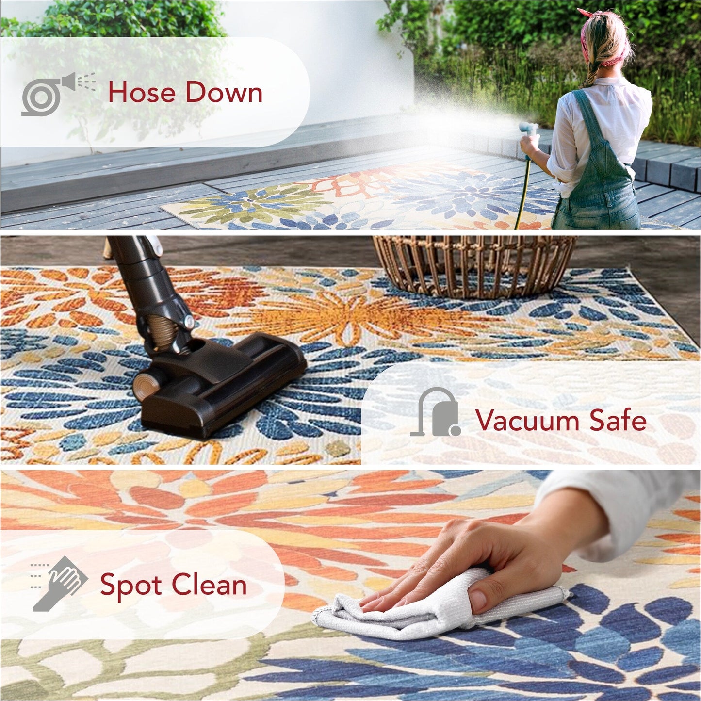 Tapis d'intérieur/extérieur lavable en machine à motif floral Nuloom Rosana