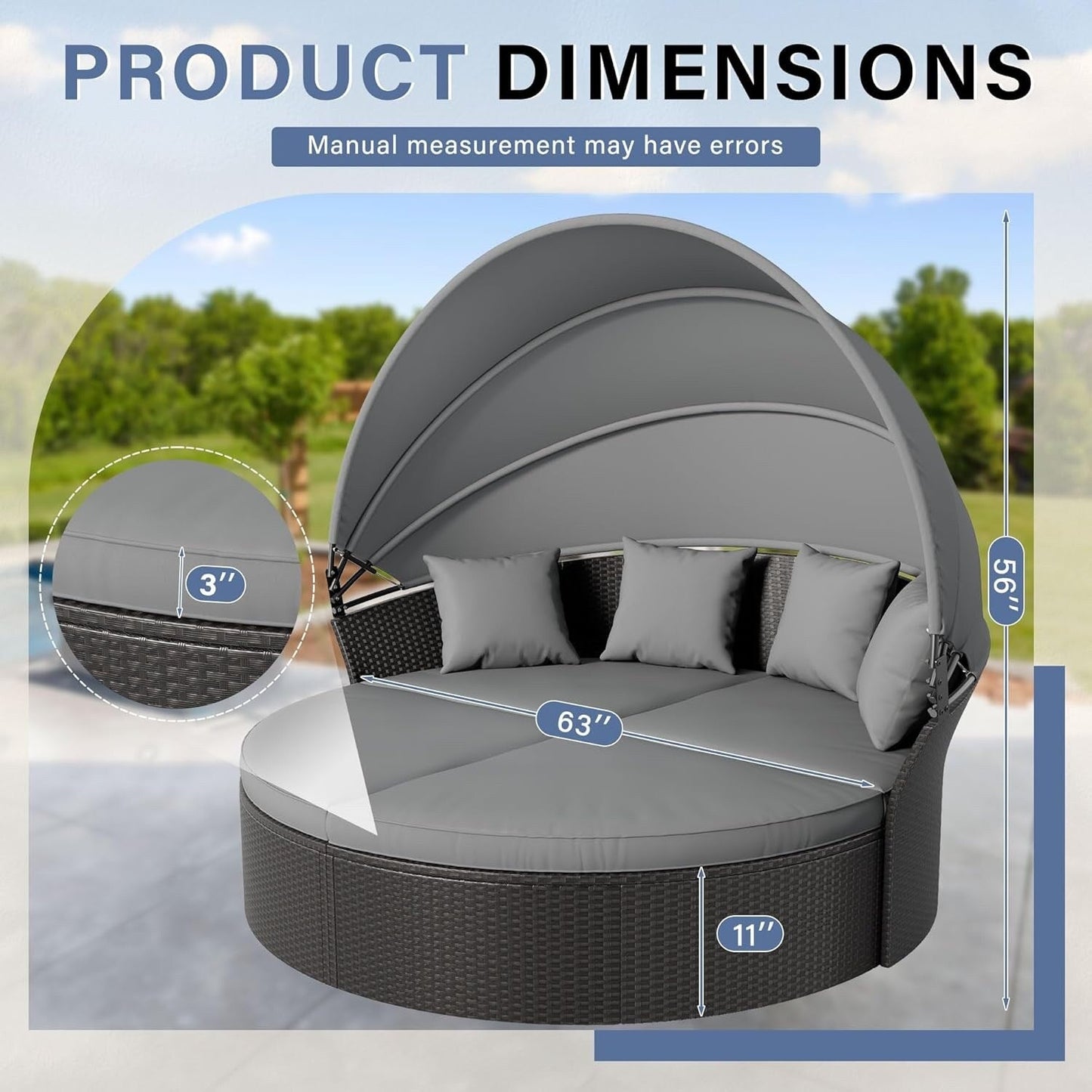 Ensemble de conversation pour patio extérieur Nuon 4 pièces/5 pièces, ensemble de méridienne en osier avec auvent par Havenside Home