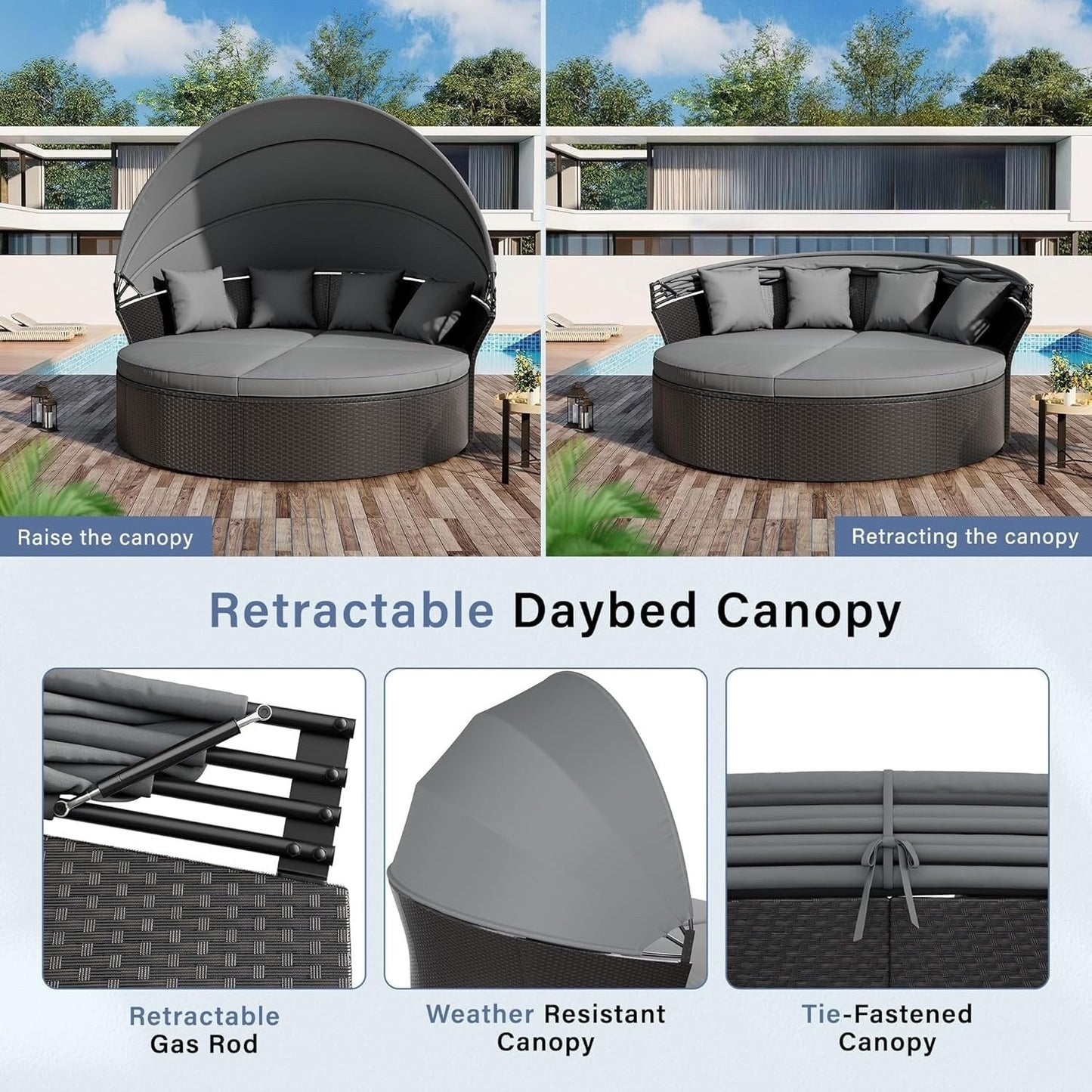 Ensemble de conversation pour patio extérieur Nuon 4 pièces/5 pièces, ensemble de méridienne en osier avec auvent par Havenside Home