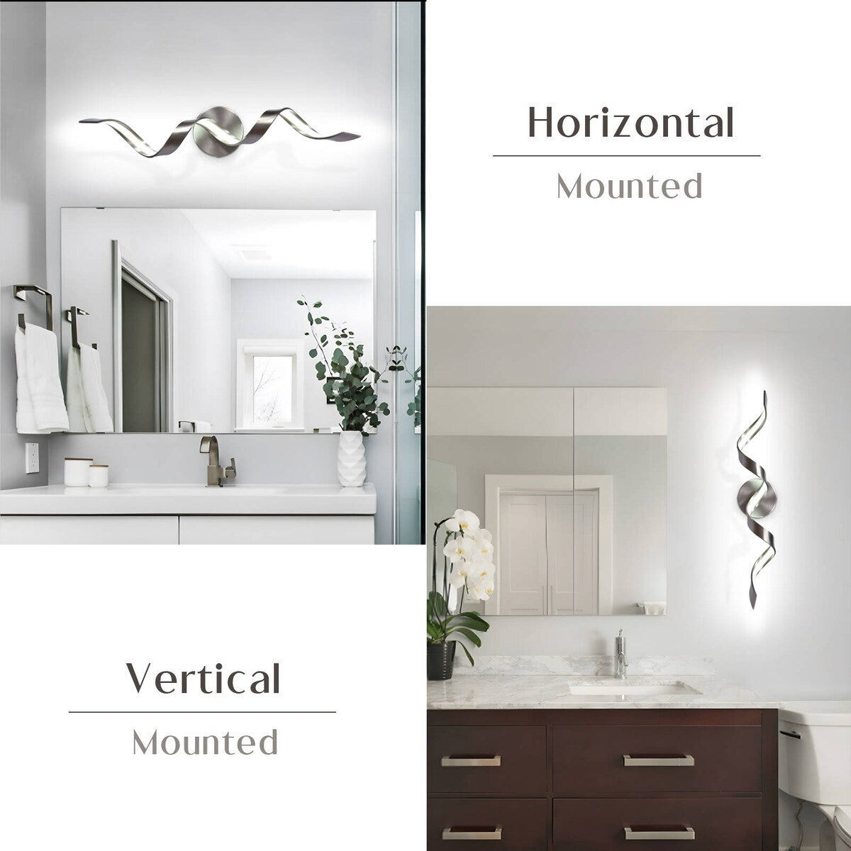 Applique murale à LED pour salle de bain au design moderne en spirale, à intensité variable