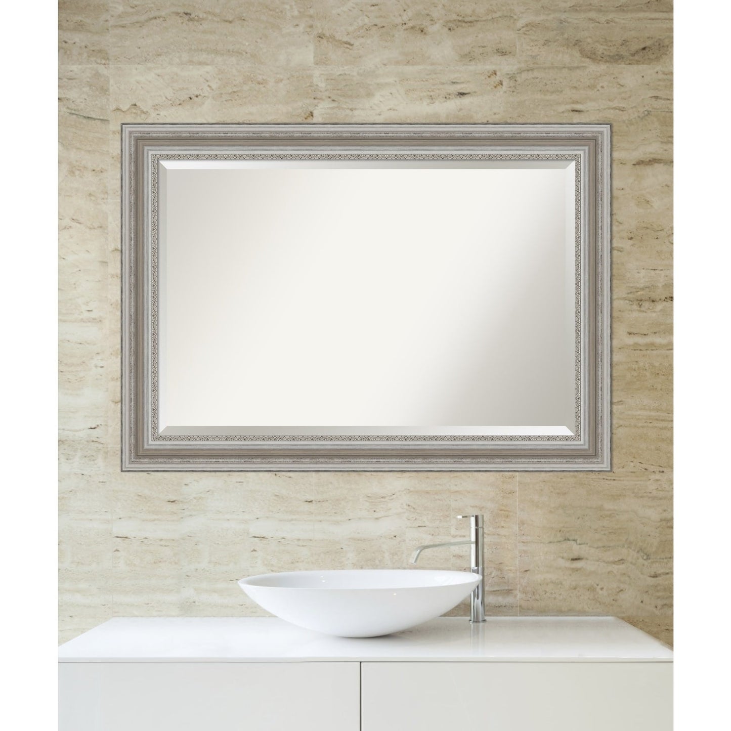 Miroir mural biseauté pour salle de bain - Cadre argenté Parlor