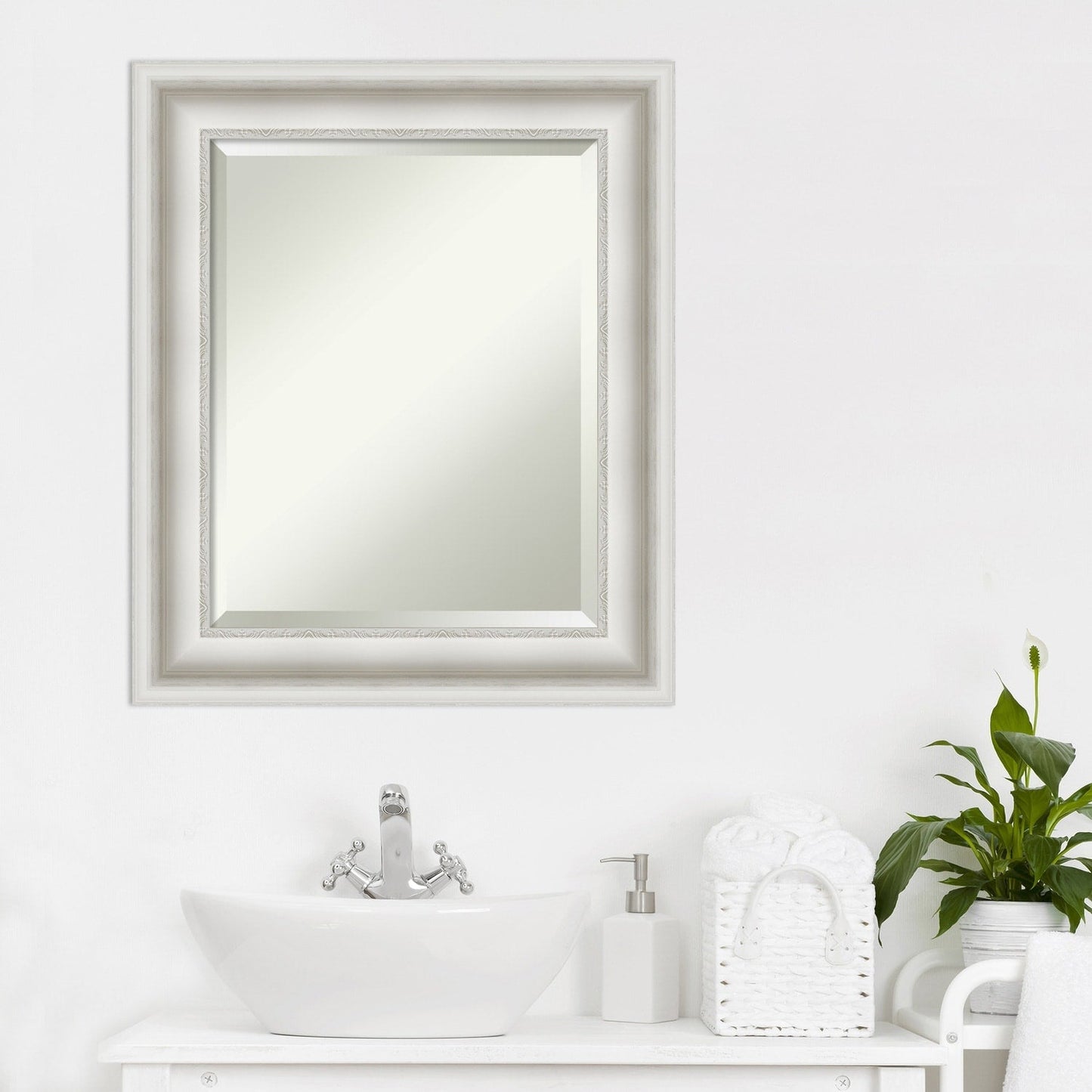 Miroir mural biseauté pour salle de bain - Cadre blanc Parlor