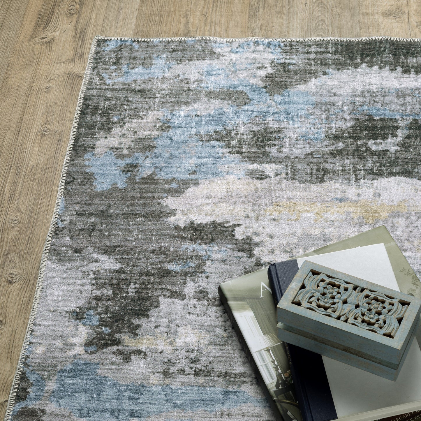 Tapis d'intérieur lavable abstrait gris/bleu de Vista Home Marissa