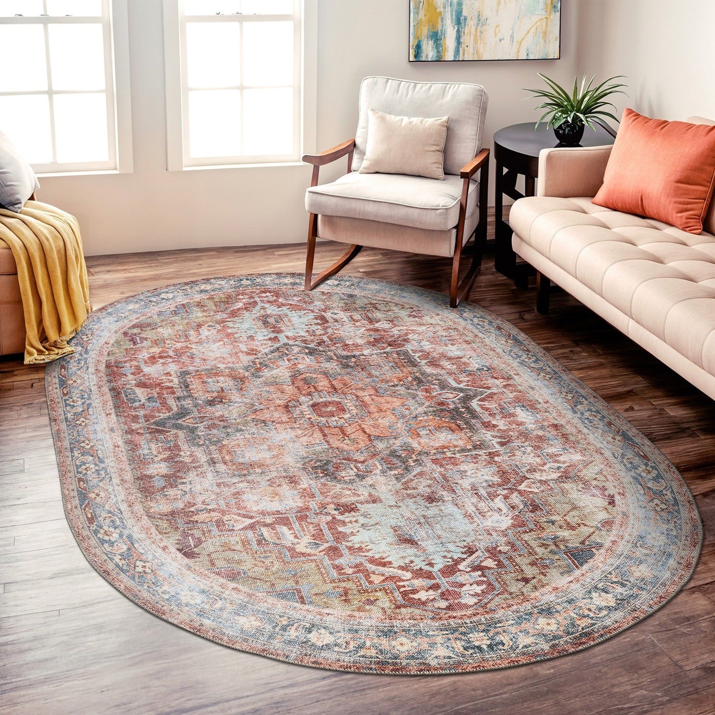 Tapis traditionnel vieilli lavable en machine