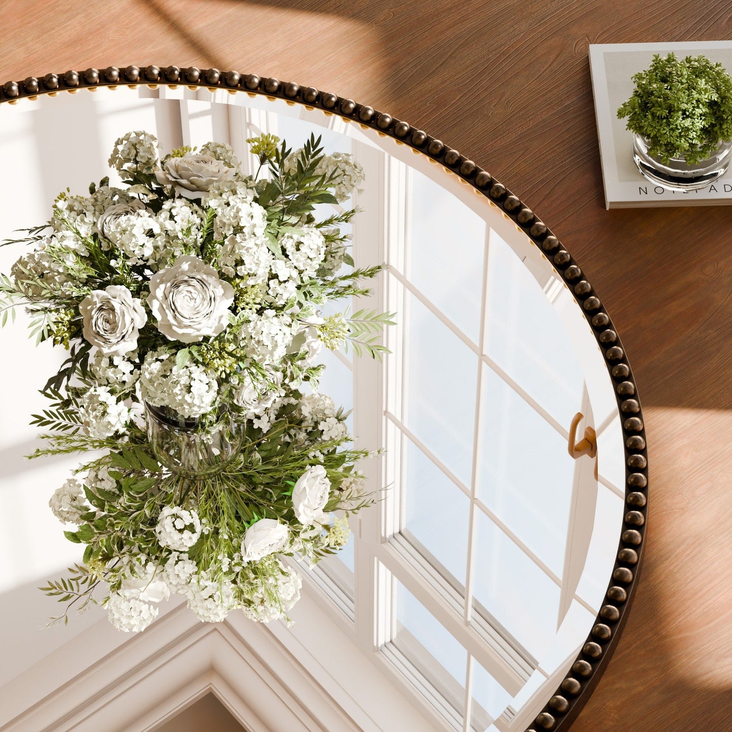 Miroir de salle de bain rond vintage avec cadre perlé