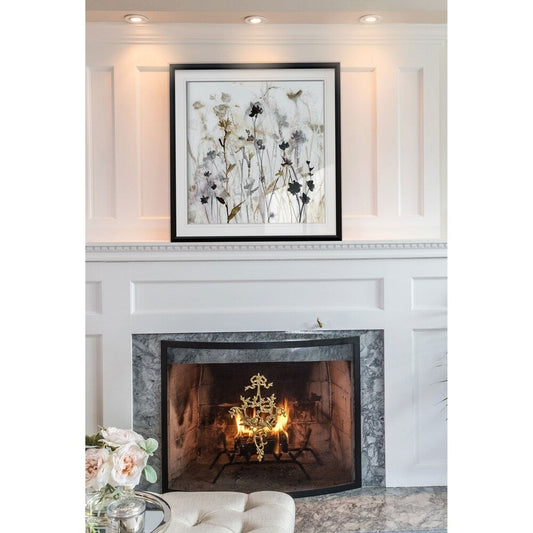 Brume de fleurs sauvages I - Impression encadrée personnalisée - bleu, blanc, gris, jaune, vert, argent, or