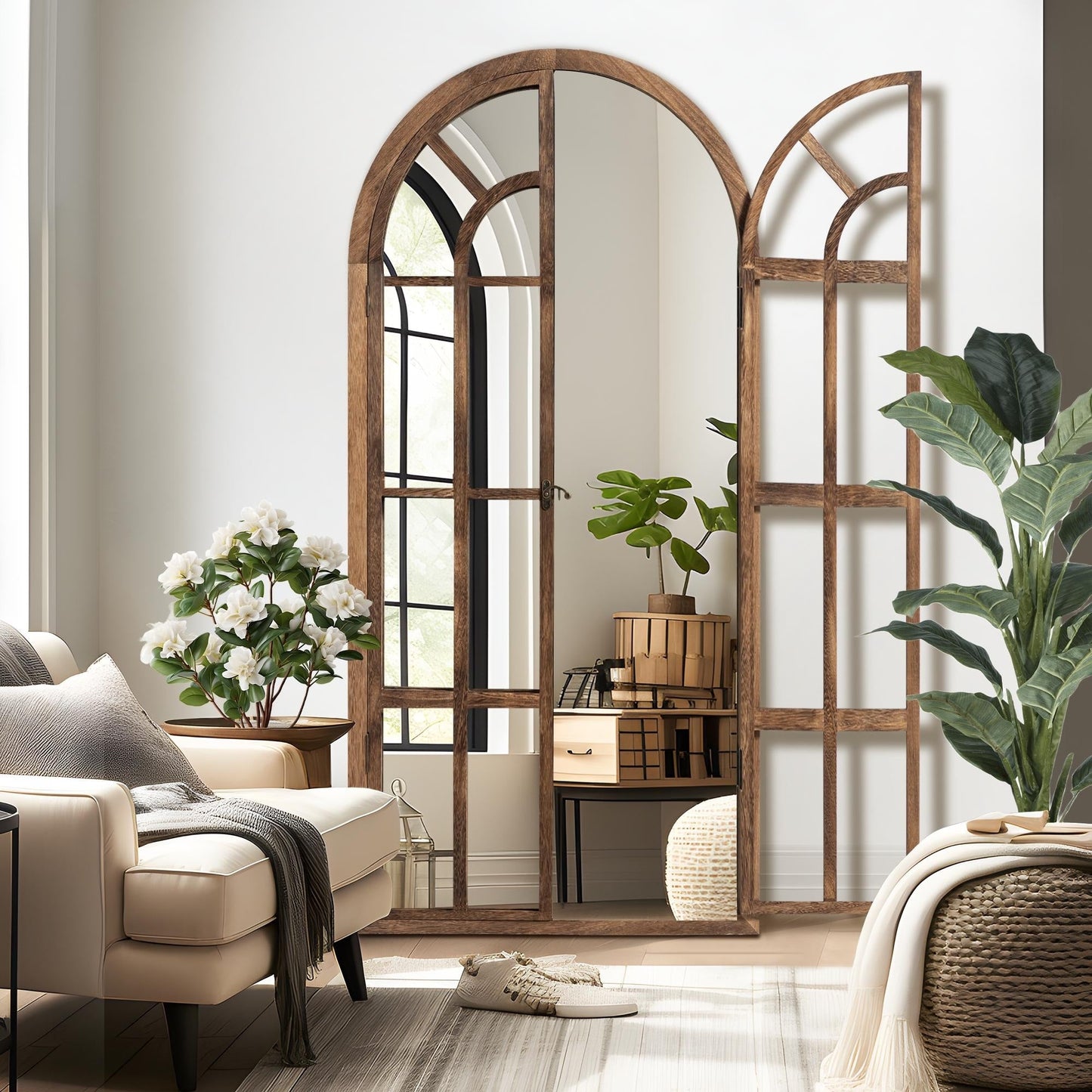 Miroir de fenêtre en bois arqué 71'' L x 31'' l