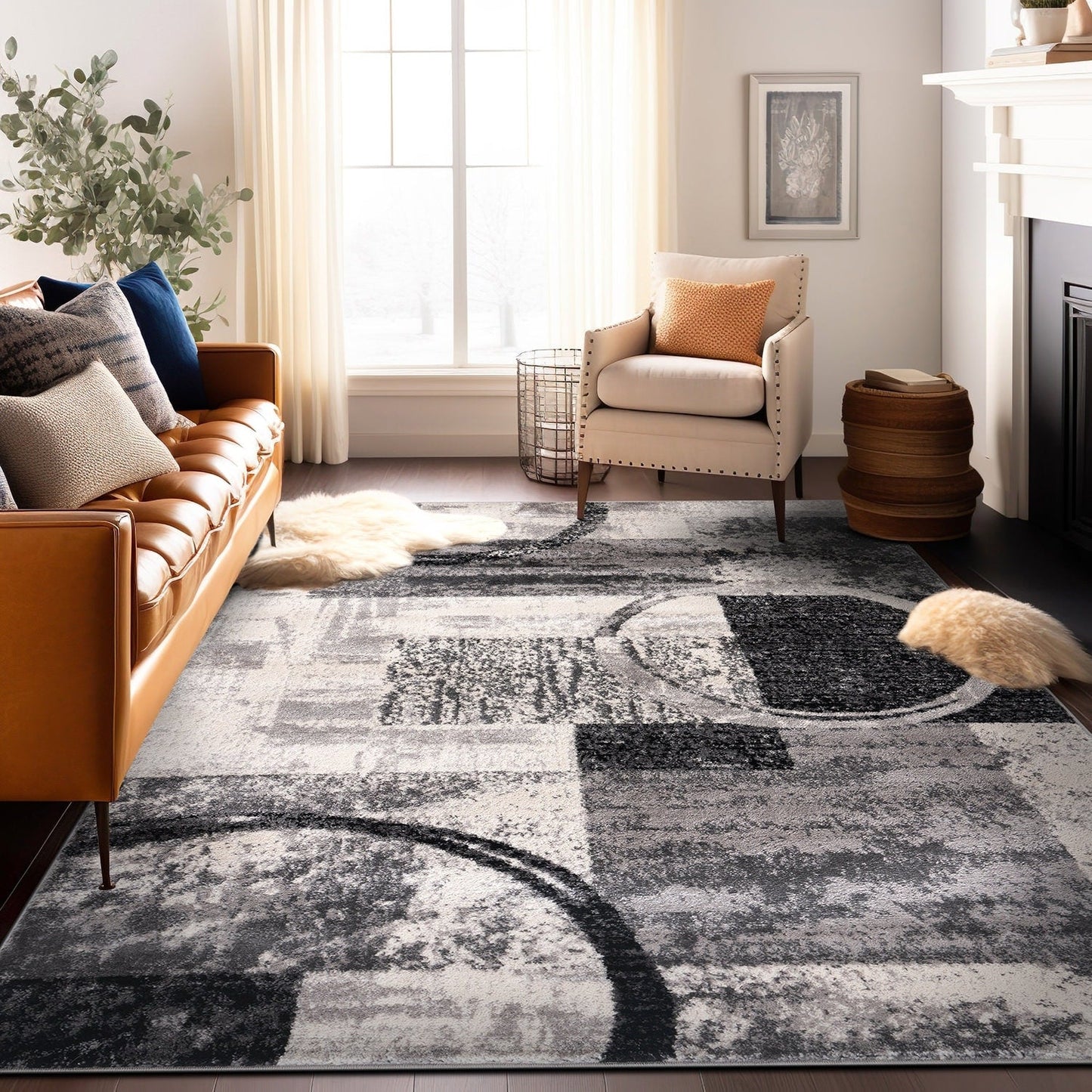 Tapis circulaire abstrait en polypropylène fabriqué à la machine, de la World Rug Gallery