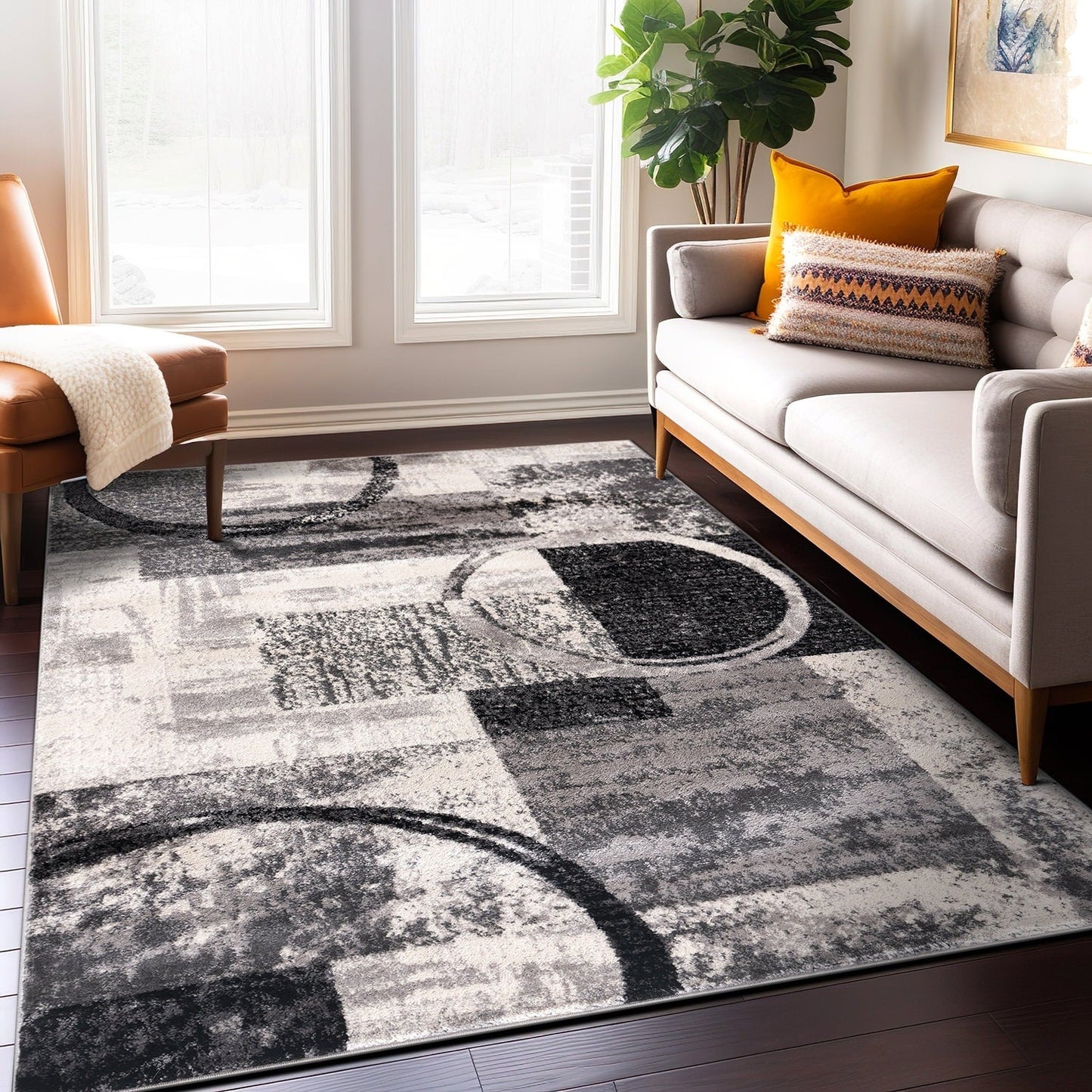 Tapis circulaire abstrait en polypropylène fabriqué à la machine, de la World Rug Gallery