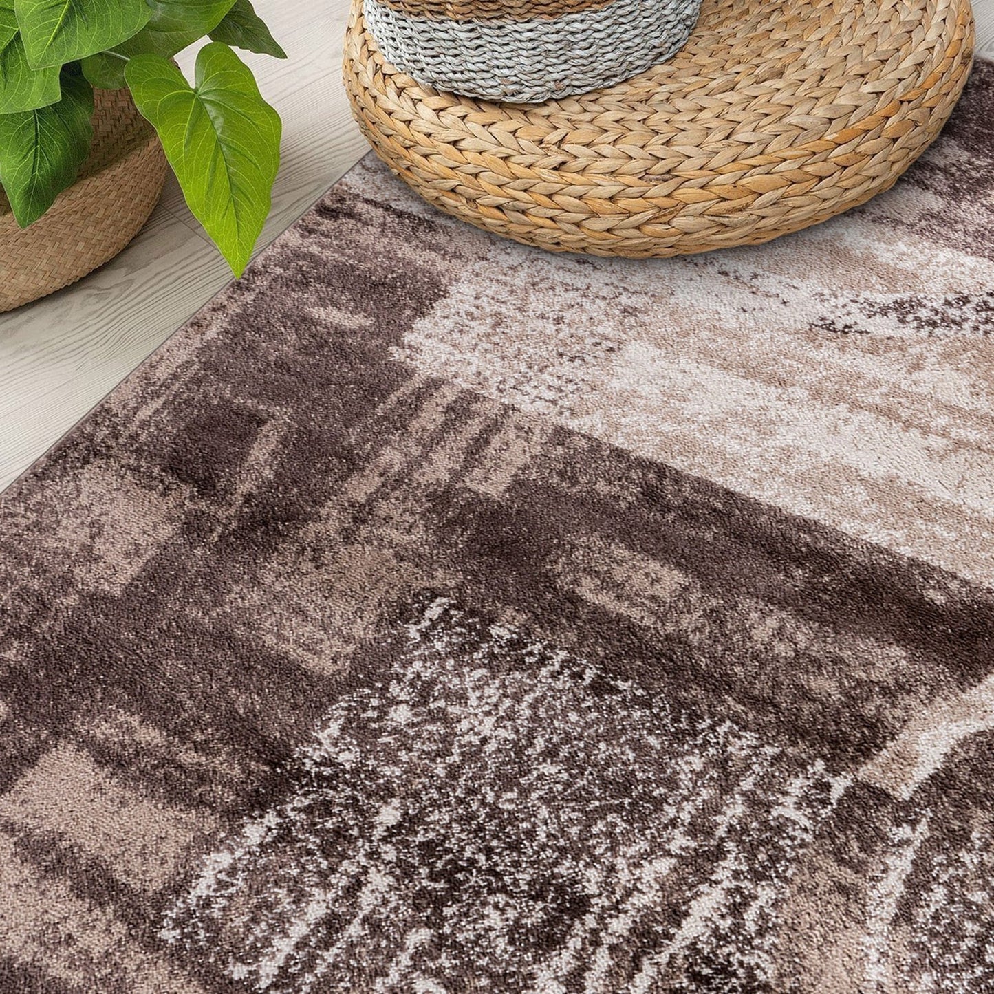 Tapis circulaire abstrait en polypropylène fabriqué à la machine, de la World Rug Gallery