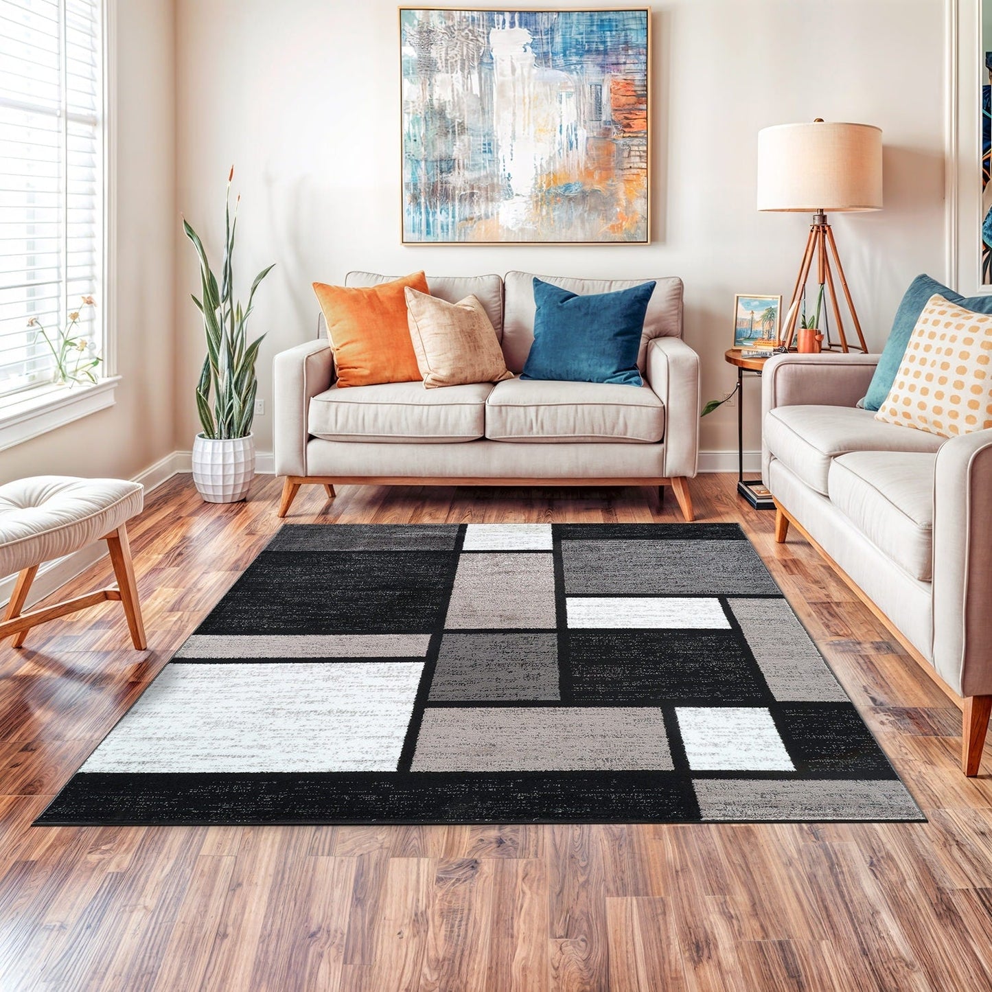 Tapis contemporain moderne à blocs de couleurs en boîte de la World Rug Gallery